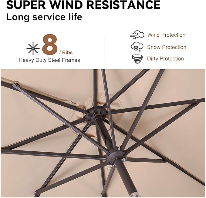 10ft Outdoor Patio Umbrella - Table Umbrella Waterprool UV Protection, Sombrillas de Patio with Push Button Tilt, Sun Umbrella for Pool, Porch, Garden, Deck, Backyard (Beige)