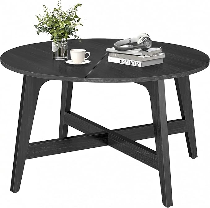 VASAGLE MAEZO Collection - Round Coffee Table, 31.5-Inch Center Table, Tapered Legs, Curved Transitions, Easy to Assemble, for Living Room, Charcoal Gray ULCT251BA01S