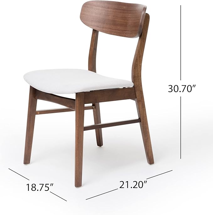 Christopher Knight Home Lucious Fabric / Walnut Finish Dining Chairs, 2-Pcs Set, Light Beige