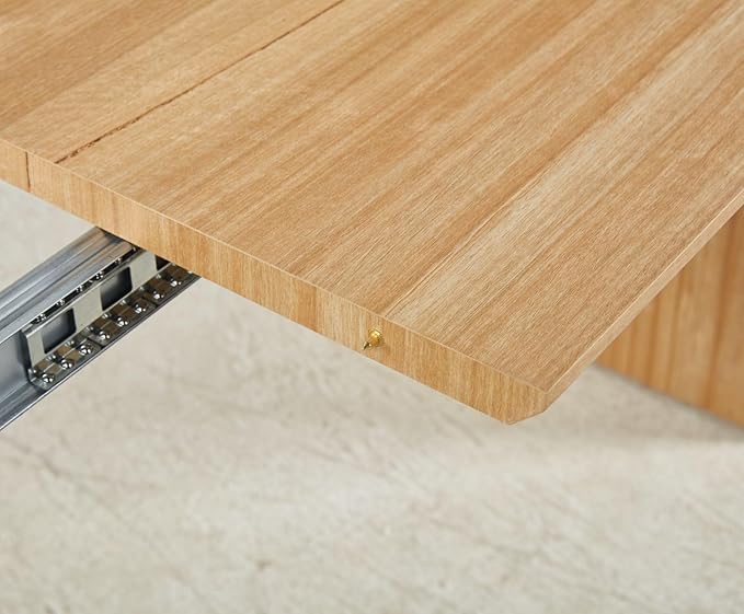 Ball & Cast 59.06"-90.55" Extendable Dining Table for 4-6,Modern Kitchen Oval Dinner Table with Removable Leaves Space Saving,Dining Room Table with Wood Strip Base for Kitchen Living Room,Oak