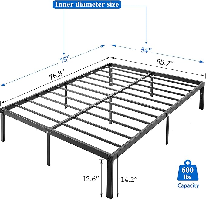 VECELO 14.2" Full Size Bed Frame Metal Platform/Mattress Foundation/No Box Spring Needed