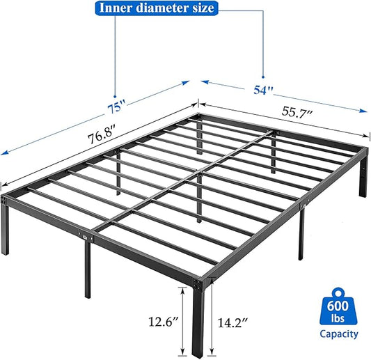 VECELO 14" Full Metal Platform Bed Frame,Heavy Duty Steel Slat/Easy Assembly Mattress Foundation/No Box Spring Needed
