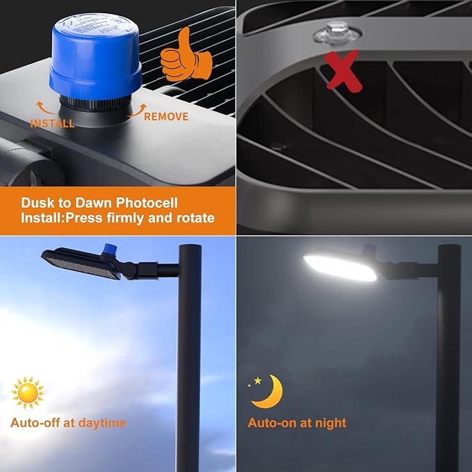Acohook150W Led Parking Lot Lights Outdoor Commercial Area Street Lighting 5000K 22500LM Eqv.600W HPS Smart Photocell Slipfitter Mount Pole Lights -2Pack