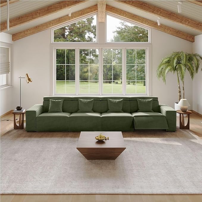 145.28'' Power Sofa, Modern Recliner Couch for Living Room, Green Sectional Sofa with Performance Fabric, Modular Couch Design, Free Combination for Home
