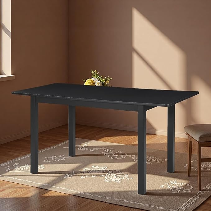 Dining Table, Extendable Kitchen Room Table for 4-8 People, 48"-59.8" Wooden Rectangle Expandable Table, Space Saving Modern House Dining Surface for Home Living Room Office, Black