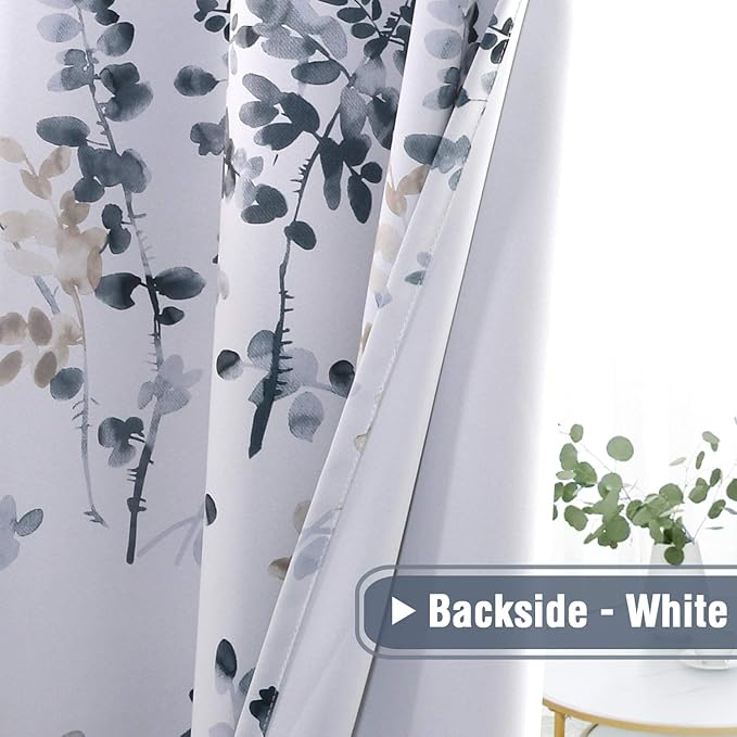 H.VERSAILTEX Blackout Curtains 95 inch Length 2 Panels Set Vintage Classical Floral Printed Drapes for Living Room Thermal Curtains for Bedroom Sound Proof Grommet Curtains, Bluestone and Taupe
