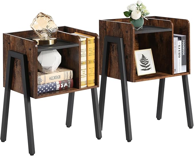 VECELO Night Stand Set of 2,Industrial End Table,Stackable Accent Furniture Bedside Table with 2-Tier Open Storage Space Side Table Nightstands for Bedroom, Living Room