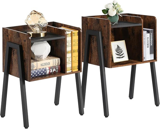VECELO Night Stand Set of 2,Industrial End Table,Stackable Accent Furniture Bedside Table with 2-Tier Open Storage Space Side Table Nightstands for Bedroom, Living Room