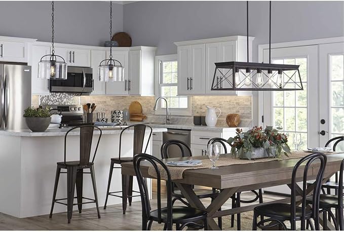 Progress Lighting Briarwood Collection 5-Light Dining Room Light Fixture, Farmhouse Style Modern Chandelier for Kitchen and Dining Room, 38" by 9", Black