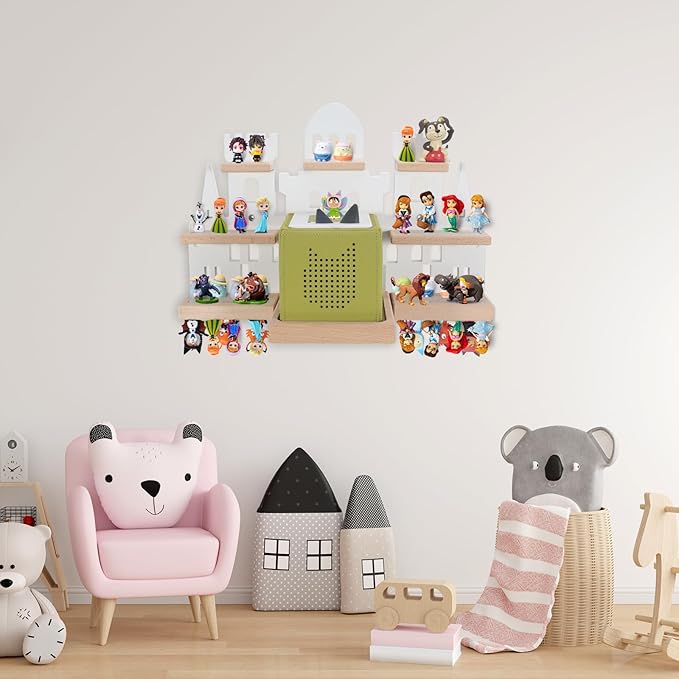 Tonie Shelf for Toniebox, Castle Tonie Shelf,Tonie Figures Tonie Storage,Magnetic Wooden Floating Shelves Compatible with Tonie Box Player Character for Kids Room (White)