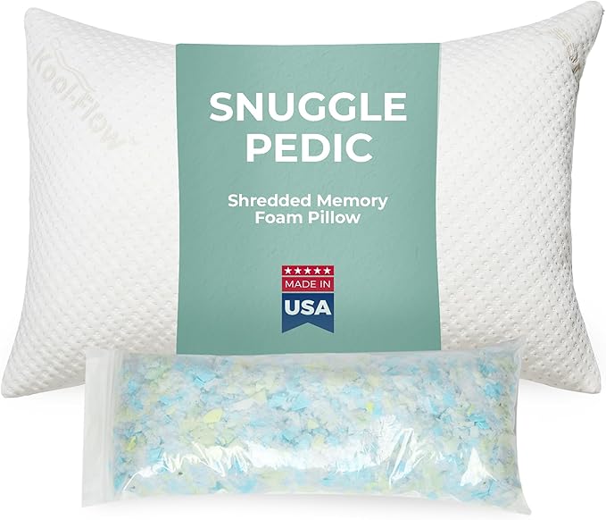Snuggle-Pedic Queen Shredded Memory Foam Bed Pillow - Ergonomic Design with Cooling Airflow Cover - Custom Support for Side Sleepers, Pregnancy Relief Recovery Comfort & Dorm Essentials - USA Quality
