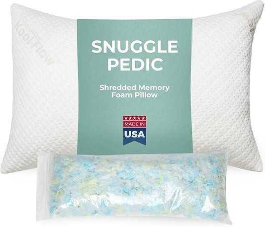 Snuggle-Pedic Adjustable Memory Foam Pillows - ﻿GreenGold Certified Pillow w/ Viscose of Bamboo Cover for Side, Stomach & Back Sleepers - Made in the USA - ﻿Standard