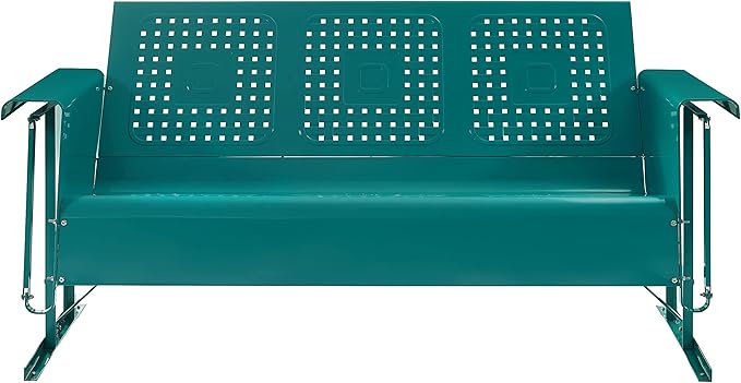 Crosley Furniture Bates Retro Metal Outdoor Sofa Glider, 3-Person Rocking Patio Bench for Porch, Deck, Turquoise Gloss