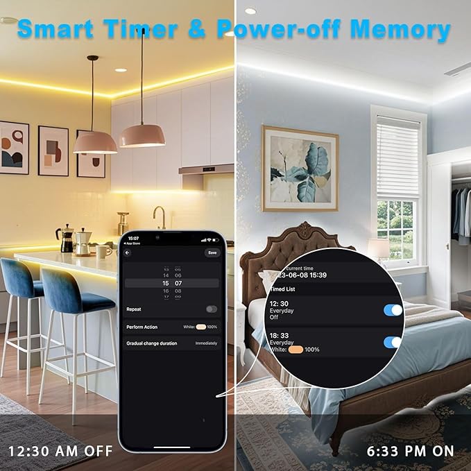 66FT White LED Strip Lights 3000K-6500K, Smart Strip Light Alexa Compatible, 24V WiFi Flexible Tape LED with APP & RF Remote, Cabinet Lighting Self-Adhesive for Room, Kitchen (Tunable White)