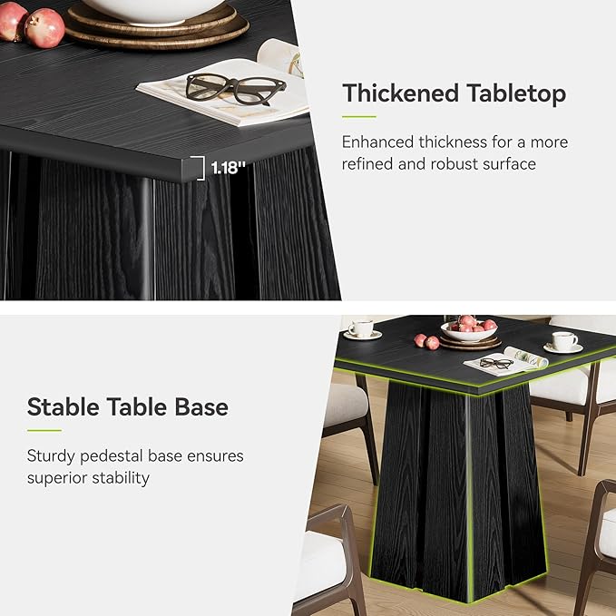 LITTLE TREE Wooden Square Dining Table 4 Sets, 31.5" Farmhouse Kitchen Table with Heavy-Duty Pedestal Base, Dinner Furniture for Dining Room, Living Room, Kitchen (1, Black)