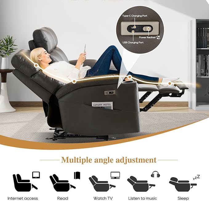 3 Seater Recliner Sofa Power Reclining Sofa,Power Recliner Couch 3 Seats with Extended Footrest for Living Room (Charcoal Gray)