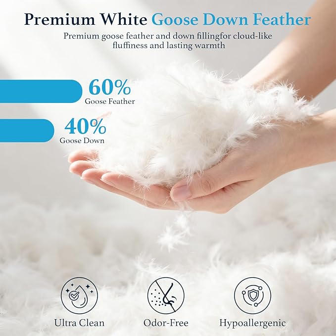 LIANLAM RDS Certified Goose Feather & Down Pillow King Size, 3-Chamber Gusseted Design for Balanced Neck Support, 100% Cotton Cover, Hotel Style Bed Pillows for Side and Back Sleepers, 20" x 36"