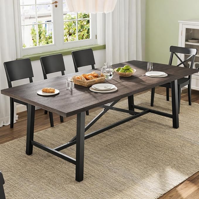 Concho 71" Solid Thick Dining Table for 6-8 People, Long Wooden Kitchen Dinner Table with Sturdy Metal Frame for Home Office,Dining Room,Living Room Furniture, Deep Grey(Chairs Not Included)