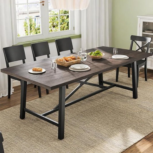 Concho 71" Solid Thick Dining Table for 6-8 People, Long Wooden Kitchen Dinner Table with Sturdy Metal Frame for Home Office,Dining Room,Living Room Furniture, Deep Grey(Chairs Not Included)