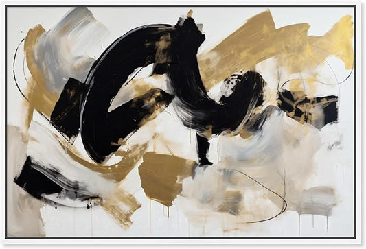 Art Remedy Moved Abstraction Canvas Modern Black White Abstract Wall Art, White Frame, 54" x 36"