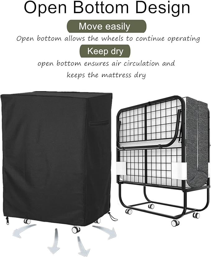 Falezern 33 in Folding Bed Cover, With Metal Zipper and Adjustable Drawstring, Dustproof and Waterproof, Thickened Storage Cover for Fold Up Cot