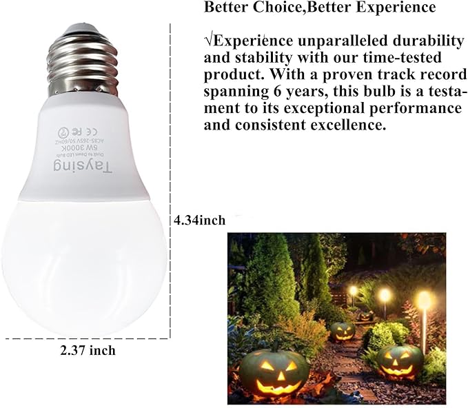 Taysing LED 40W Equivalent Smart Light Sensor Bulb, 5W 500lm E26 Soft White 4 Pack, Dusk to Dawn Light Bulbs for Indoor/Outdoor Use