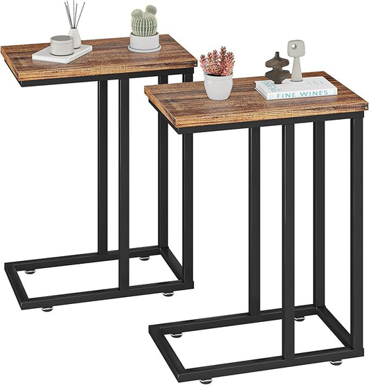 VECELO Universal C-Shaped Side Table, Multi-Functional Snack & TV Tray for Living Room, Bedroom, Grey (2 Set)