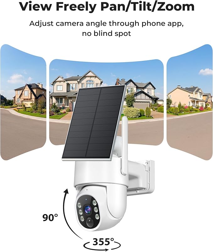 Security Cameras Wireless Outdoor 5G&2.4G, No Subscription, 2 Cam-Kit, 4MP Solar Powered 4CH Expandable Home Security Cameras System with 360°PTZ,128GB Local Storage,Color Night Vision WiFi Cameras