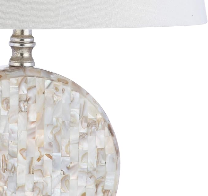 JONATHAN Y 24" Dennis Cream Mother-of-Pearl Seashell Table Lamp, Coastal Traditional Bedside Lamp for Living Room Bedroom, White Linen Drum Shade, LED Bulb Included JYL1050A