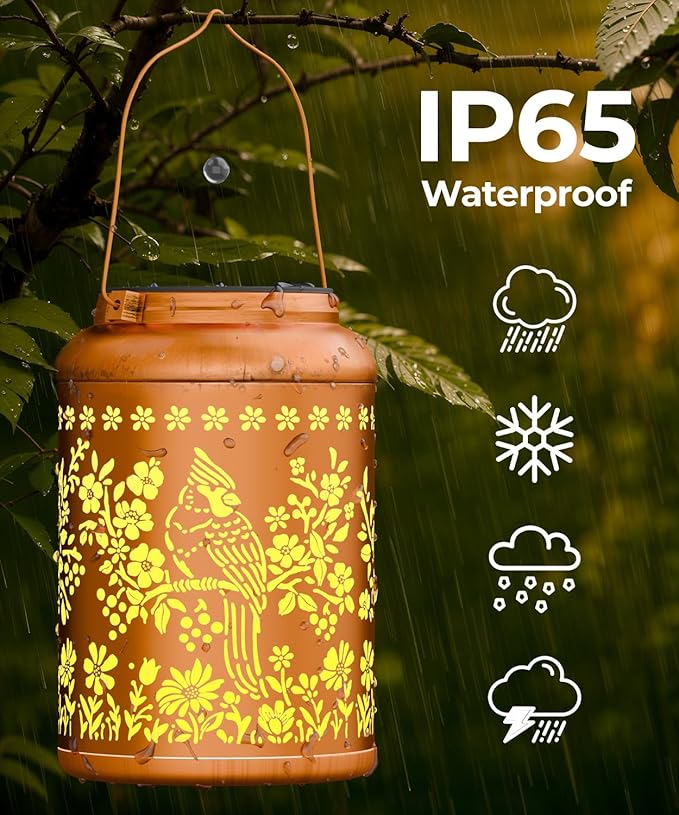 Solar Lanterns Outdoor Waterproof Decorative Garden Solar Lights Outdoor,Hanging Hollow Out Metal Ornaments Decor for Outside Lawn,Patio,Balcony,Yard Unique Gifts for Women Christian Cardinal