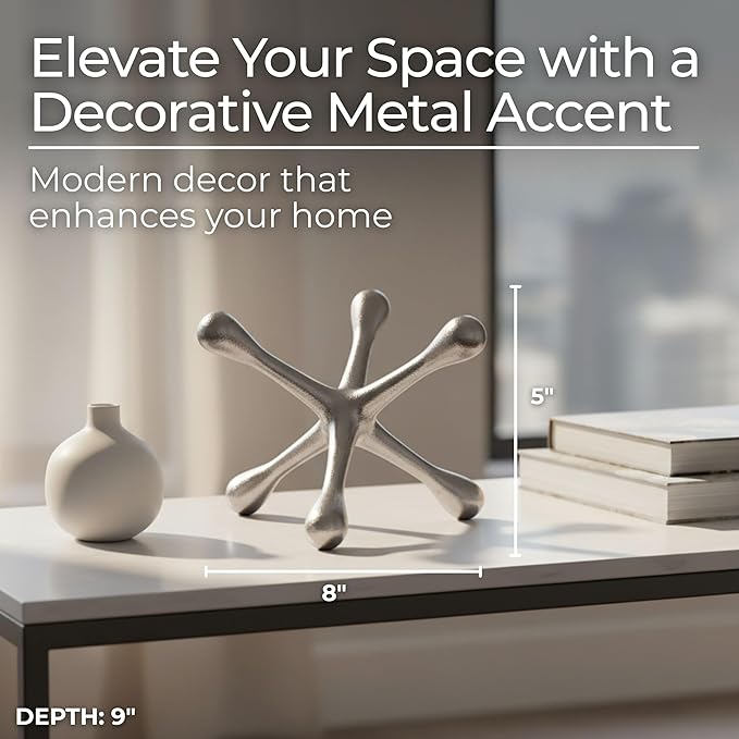 Modern Jacks Sculpture Coffee Table Decor for Living Room – Metal Modern Decorative Accent for Table Top & Shelf – Indoor Home Decor, Stylish Tabletop Accessories Accent Piece – 6", Silver