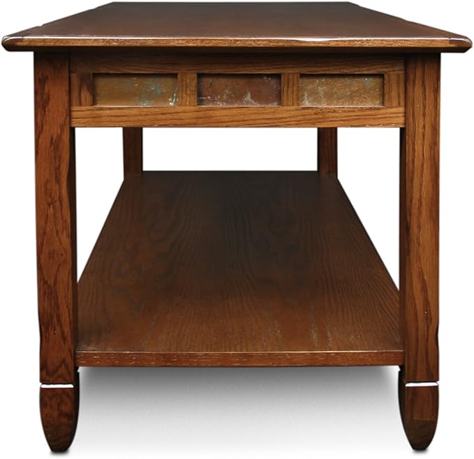 Leick Home Sibley Coffee Table, Solid Wood, Slate Tile Details, Bottom Display Shelf, Easy-Assembly, Living Room, Rustic Oak, 38 in x 20 in x 20.5 in, 10058