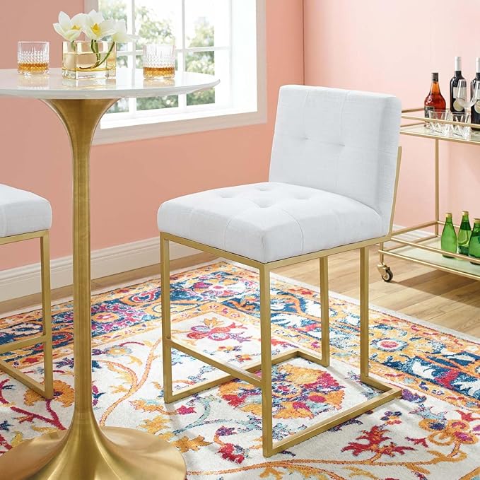 Modway EEI-3852 Privy Stainless Steel Upholstered Fabric Counter Stool, Gold White