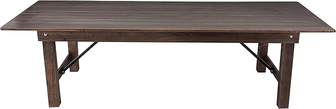 Flash Furniture Hercules Commercial Grade Farmhouse Dining Table | Solid Pine Foldable Table for 10 in Antique Rustic Mahogany | Rustic Charm for Home and Events