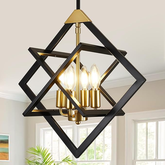 18" Modern Pendant Lights Kitchen Island, 4-Light Black and Gold Farmhouse Pendant Light Fixtures, Industrial Hanging Pendant Lights Fixture for Kitchen Island Dining Room Hallway Foyer Entryway