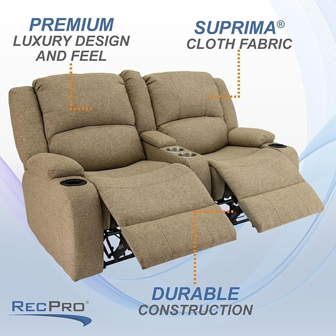 RecPro Charles Powered Double RV Wall Hugger Recliner Sofa | RV Loveseat | RV Furniture | Cloth (Oatmeal, 64")