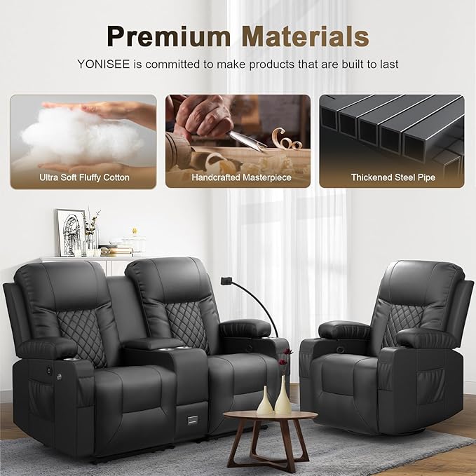YONISEE Living Room Furniture Set, Loveseat Recliner 2 Seater and Recliner Chair with Massage, Luxury Reclining Sofa 2PC Set for Living Room (2+1)