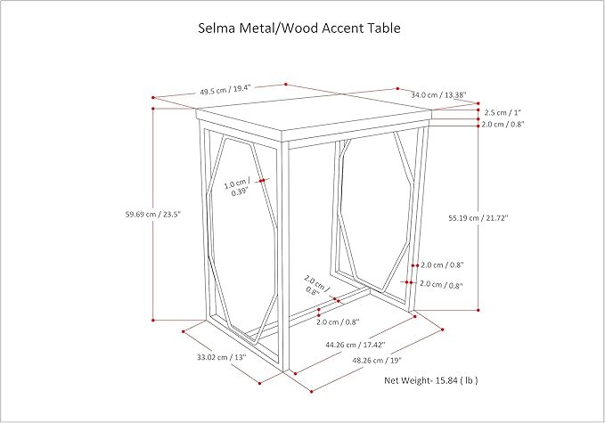 SIMPLIHOME Selma Contemporary 20 Inch Wide Metal and Wood Accent Side Table in Cognac, For the Living Room and Bedroom