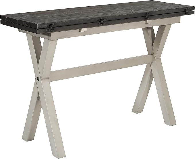 OSP Home Furnishings Kristen Flip-Top Expanding Desk to Dining Table, Charcoal Finish