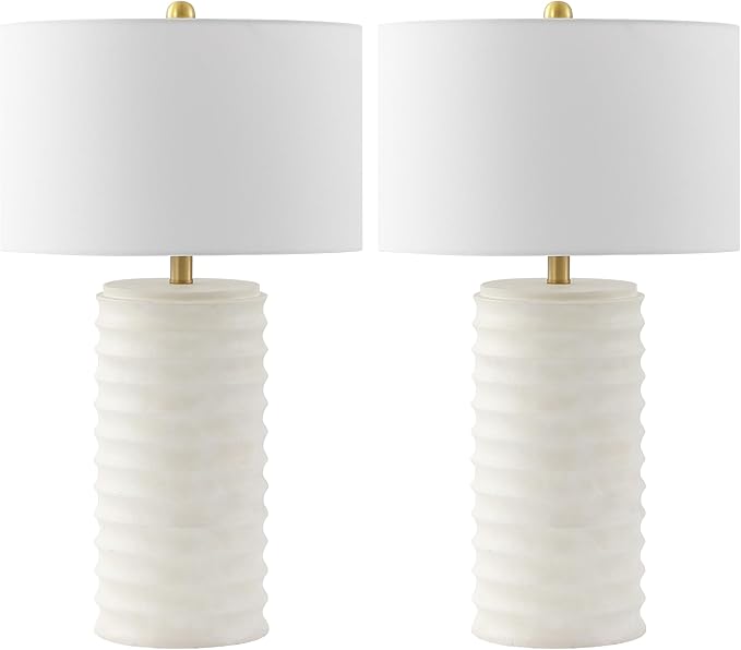 SAFAVIEH Lighting Collection – Melina Bone & White Washed Distressed 29-Inch Table Lamps, Set of 2, Rustic Farmhouse Design with LED Bulbs Included (TBL4121B-SET2)