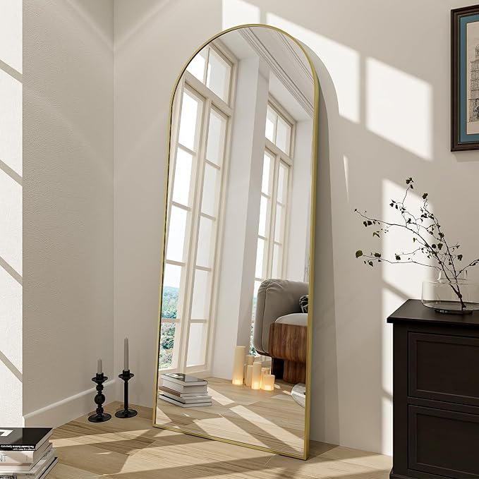 BEAUTYPEAK 65"x24" Arch Floor Mirror, Full Length Mirror Wall Mirrors Hanging or Leaning Arched-Top Full Body Mirror with Stand for Bedroom, Dressing Room, Gold