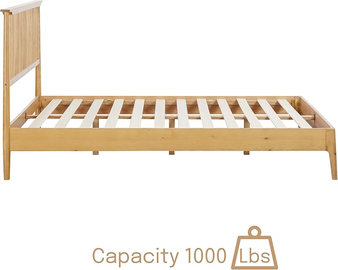 NTC Ruby Wooden Bed Frame with Headboard, Solid Wood Foundation with Silent Slats and Wood Central Supports, 1000 Lb Capacity, Effortless Assembly (Rustic Oak, Queen)
