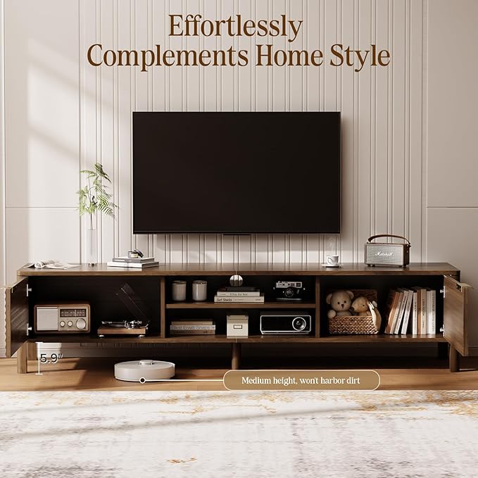 TV Stand for Living Room - up to 80 Inch TVs Mid Century Modern Entertainment Center with Storage and Adjustable Shelves, Media Console Table Walnut 71"