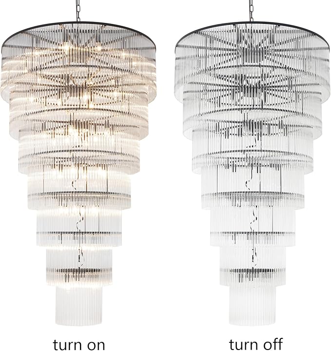 Large Black Chandeliers for High Ceiling H68 7-Tier Glass Chandelier Modern Foyer Entry Lighting Round Light Fixture Ceiling Staircase Villa Living Room Extra Long