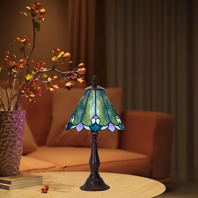 Tiffany Lamp Butterfly Stained Glass Bedside Nightstand Table Lamp,Handcrafted Small Lamps for Living Room Bedroom+3-Way Color Temperature LED Bulb,Gifts for Home Decor,6X6X13Inch