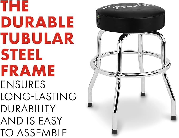 Fender Spaghetti Logo Swivel Barstool with Guitar Picks Pouch, Great Gifts for Dad, with 1 Year Limited Warranty, Simple Assembly, Black/Black, 24"