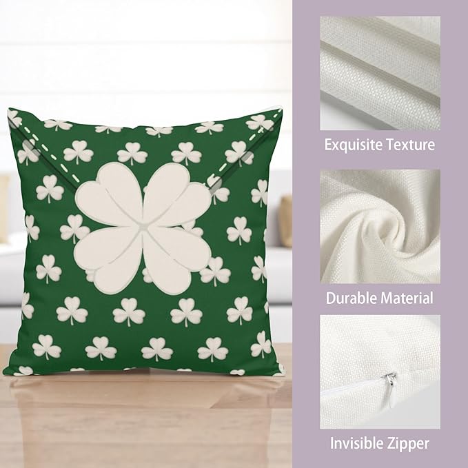 St Patricks Day Outdoor Decorative Pillow Covers 24x24 Set of 2 Green Shamrock Clover Pillows Cases Saint Patricks Day Envelope Pillowcase Covers for Spring Porch Home Sofa Couch