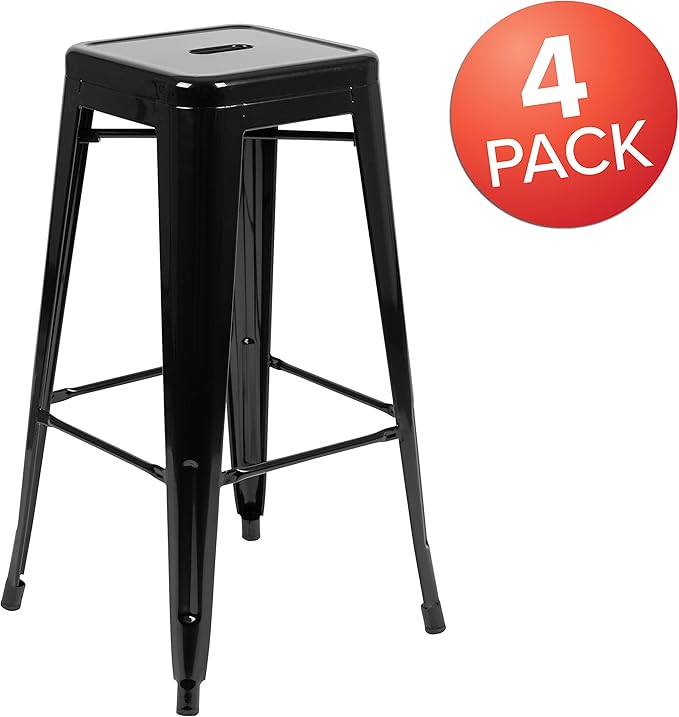 Flash Furniture Lily 30" High Metal Indoor Bar Stool in Black - Stackable Set of 4
