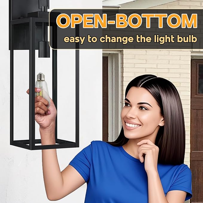 22 Inch Outdoor Wall Light Dusk to Dawn, Extra Large Wall Lantern for House Exterior Wall Sconce with Sensor, Photocell Porch Light for House Outside Garage Patio Lighting, E26 Socket, 1 Pack