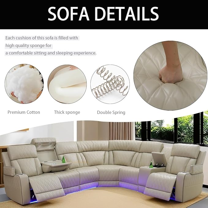 A Ainehome Living Room Furniture L Shaped Recliner Couch, Power Recliner Adjustable Sofa, Loveseat and Chair with Storage Console for Living Room/Office(C-Beige)